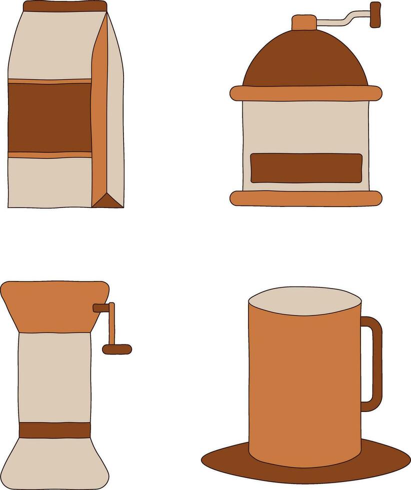 Sammlung von Kaffee Herstellung Ausrüstung. Vektor Illustration.