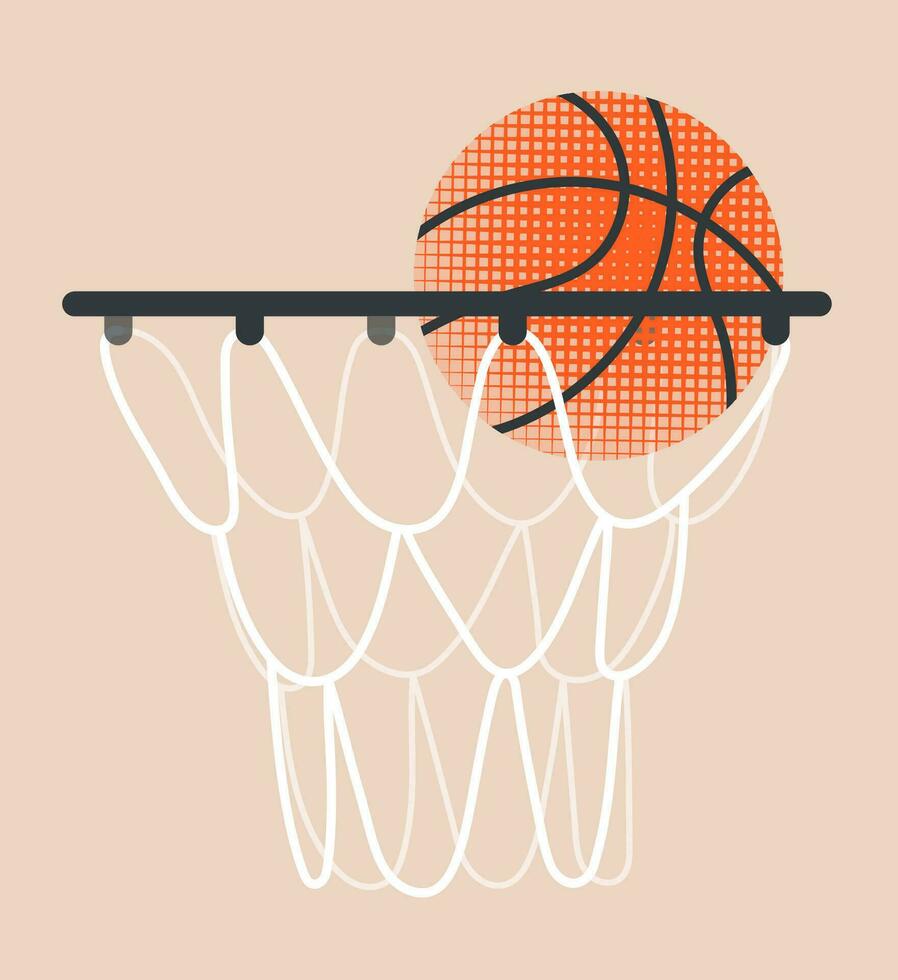 basketboll boll i ring färgrik ikon med textur effekt. sport, team spela begrepp. vektor platt modern illustration isolerat.