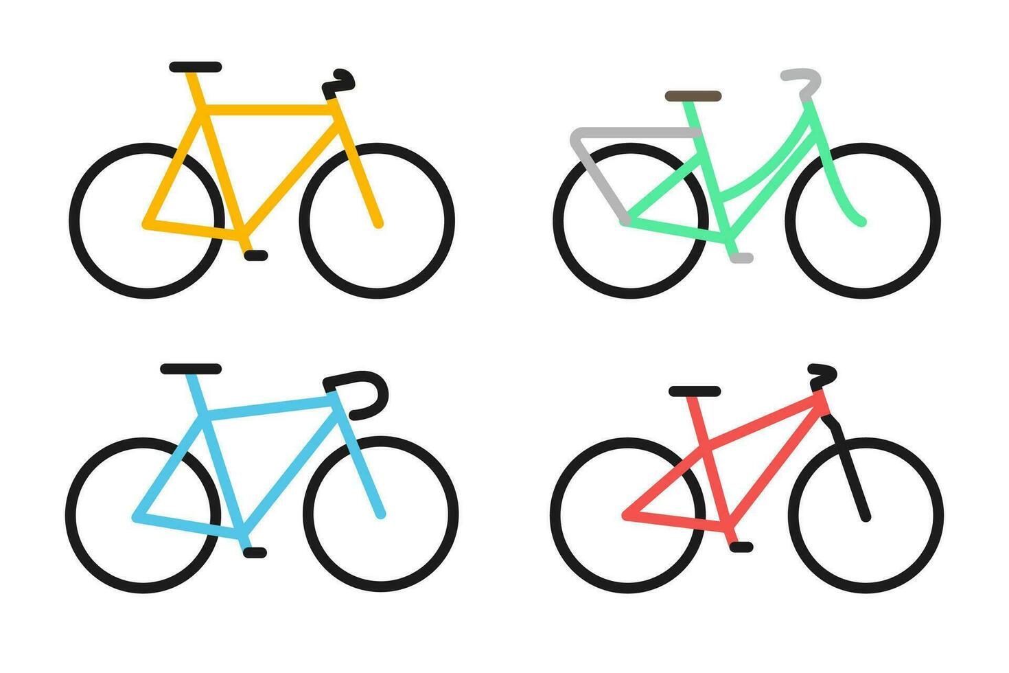 Fahrrad Sammlung eben Design Stil. Vektor Illustration