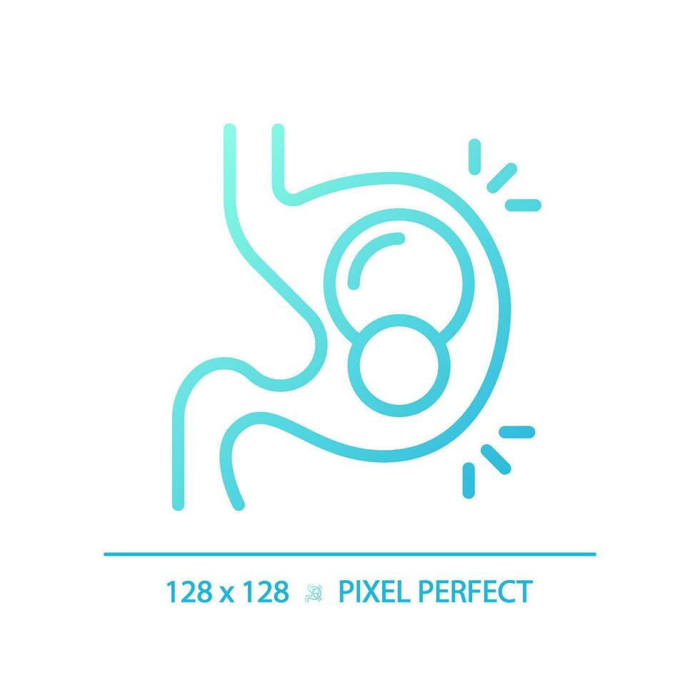 2d pixel perfekt lutning piller i mage ikon, isolerat blå vektor, tunn linje illustration representerar metabolisk hälsa. vektor