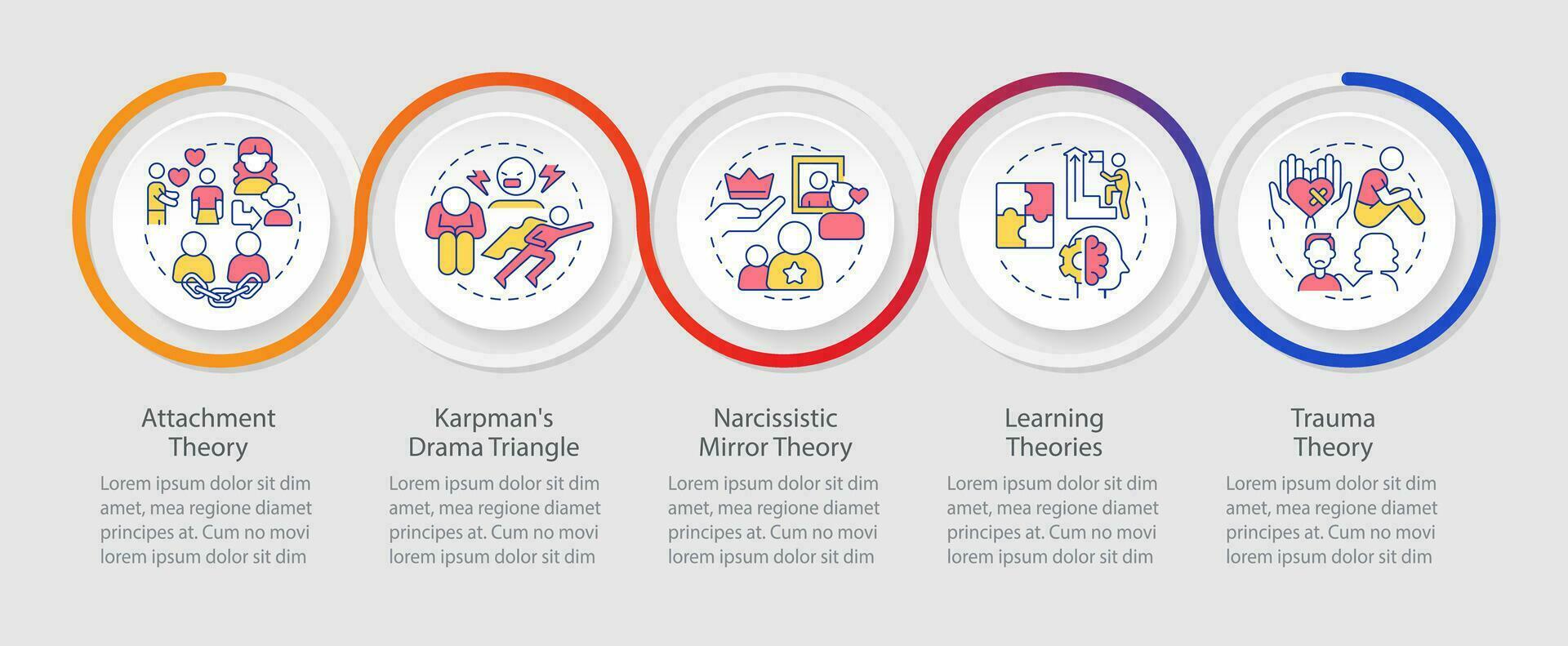 2d co-abhängig Beziehung Vektor Infografiken Vorlage mit linear Symbole Konzept, Daten Visualisierung mit 5 Schritte, Prozess Zeitleiste Diagramm.