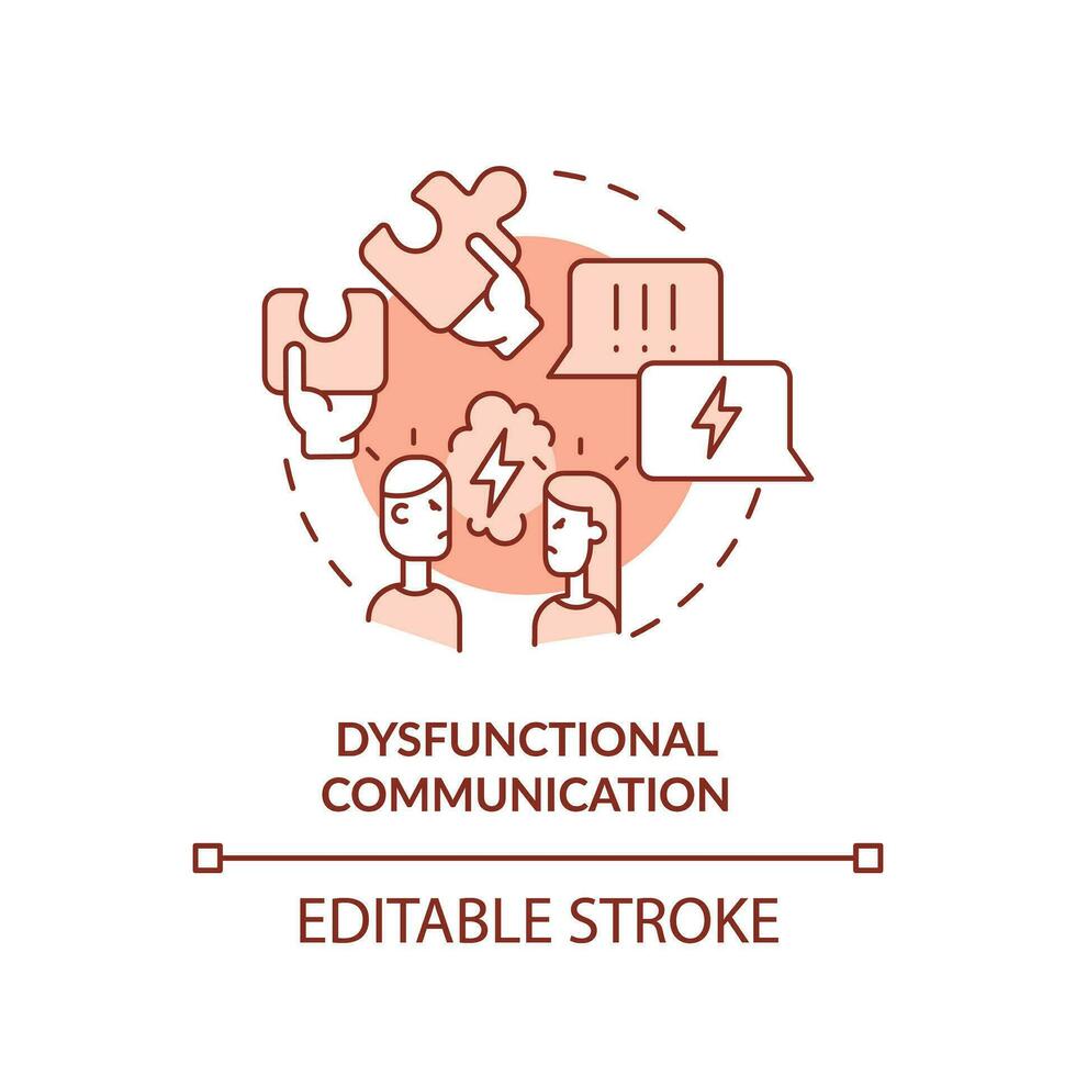 2d editierbar dünn Linie Symbol dysfunktional Kommunikation Konzept, monochromatisch isoliert Vektor, rot Illustration Darstellen co-abhängig Beziehung. vektor