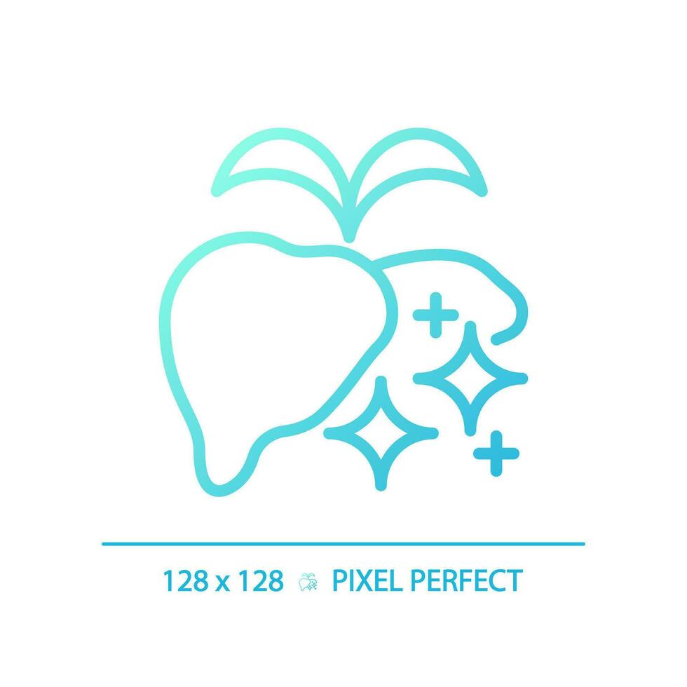 2d pixel perfekt lutning friska lever ikon, isolerat blå vektor, tunn linje illustration representerar metabolisk hälsa. vektor