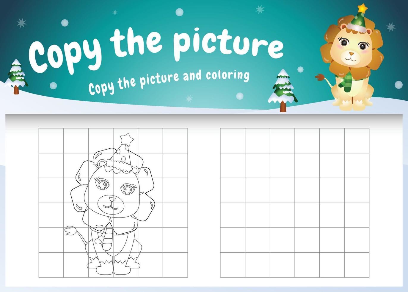 kopiera bilden barnspel och målarbok med ett sött lejon vektor