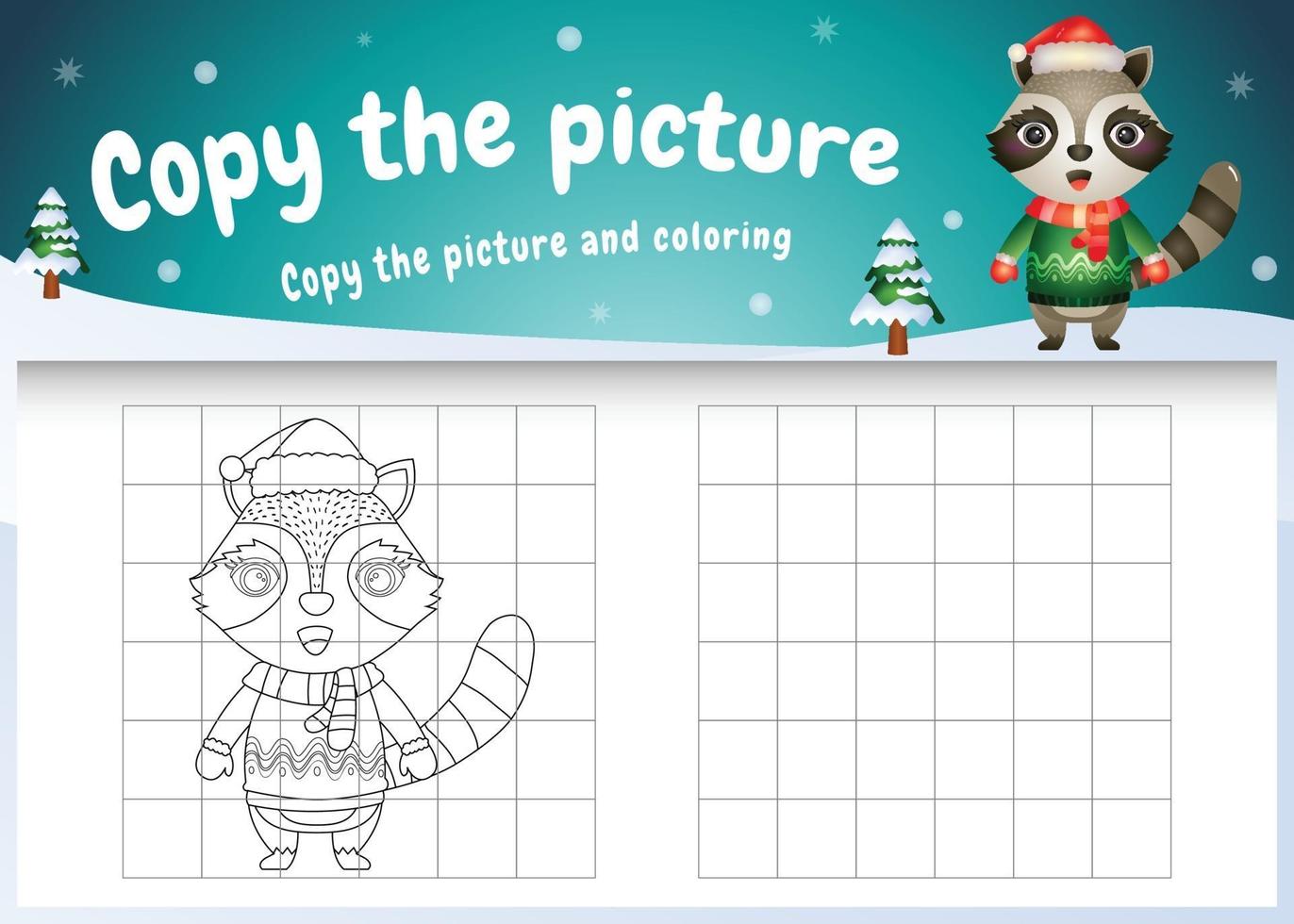 kopiera bilden barn spel och målarbok med en söt tvättbjörn vektor
