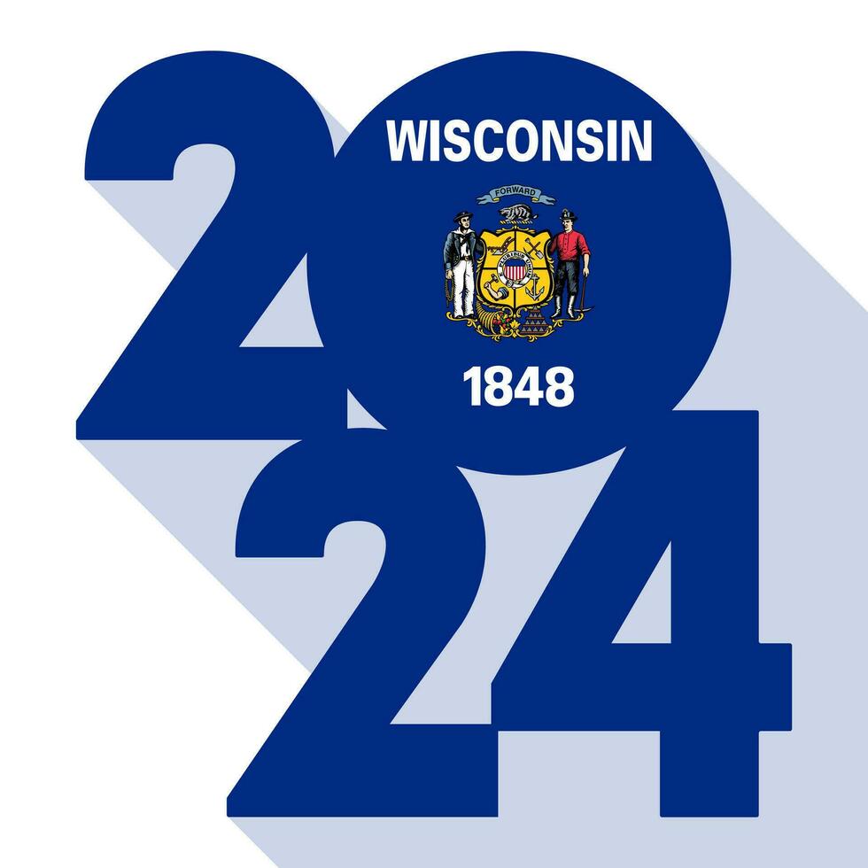 2024 lange Schatten Banner mit Wisconsin Zustand Flagge innen. Vektor Illustration.