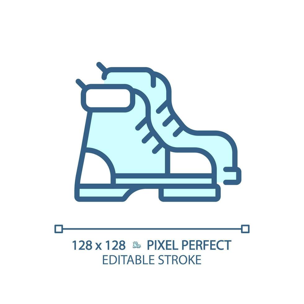 2d Pixel perfekt Blau Wandern Stiefel Symbol, isoliert Vektor, editierbar Wandern Ausrüstung dünn Linie Illustration. vektor