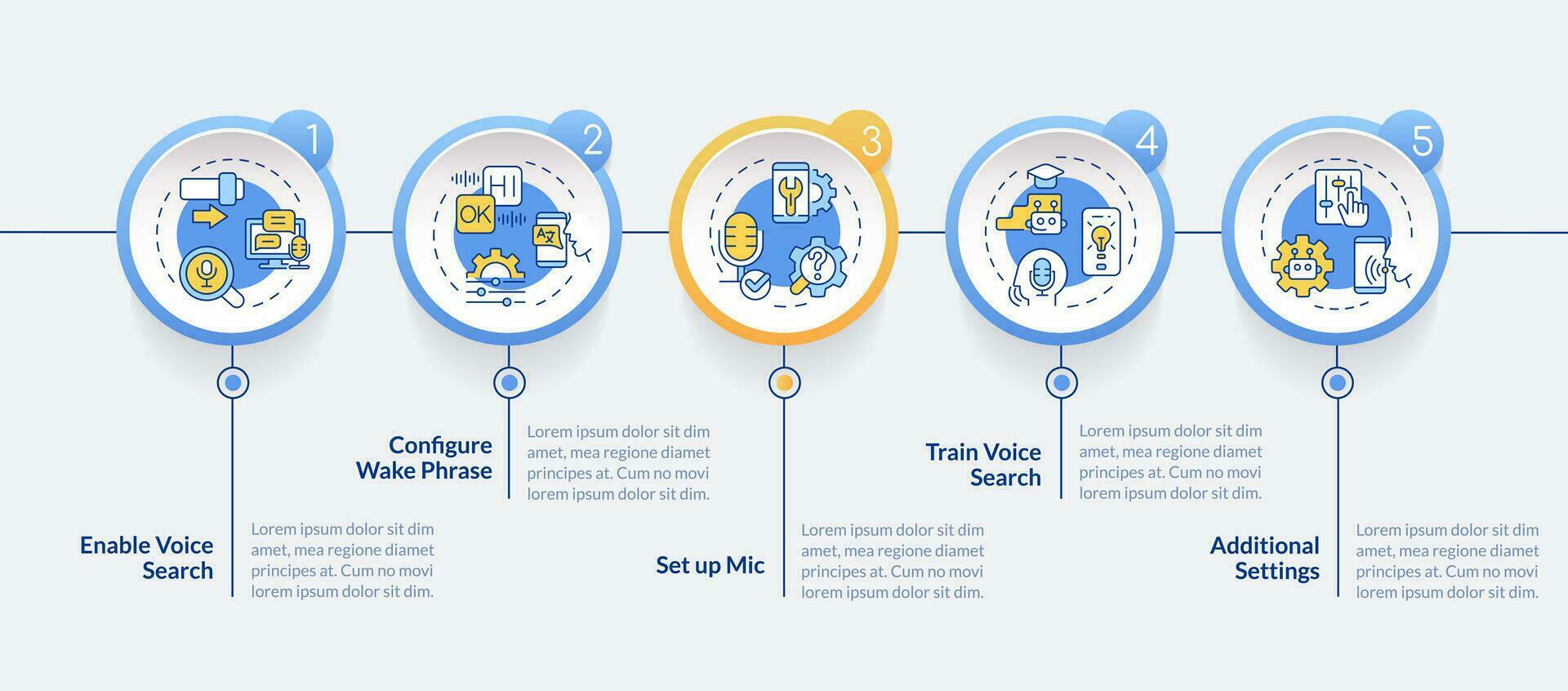 2d röst assistent vektor infographics mall med Flerfärgad ikoner, data visualisering med 5 steg, bearbeta tidslinje Diagram.