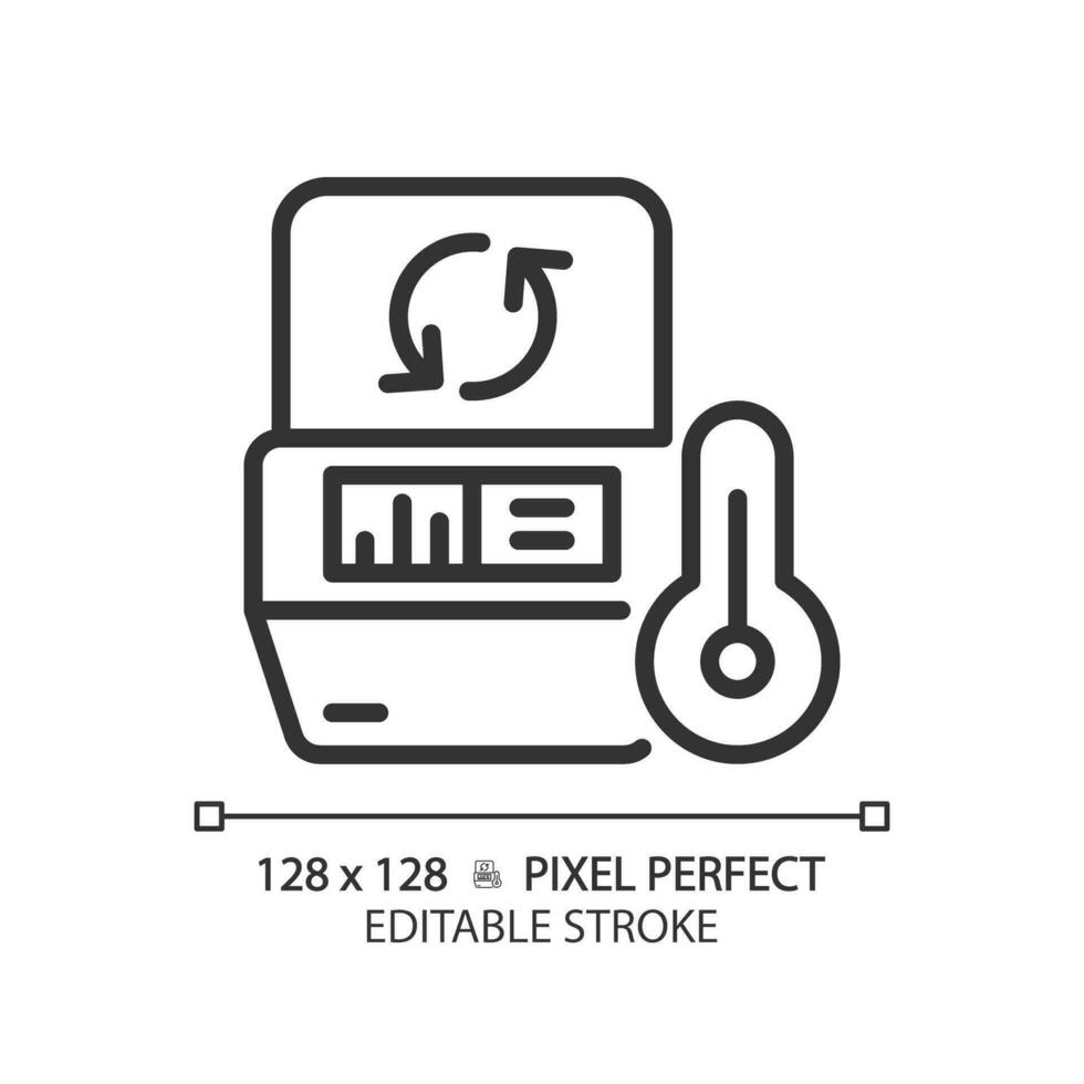 pcr maskin pixel perfekt linjär ikon. termisk cyklist. polymeras kedja reaktion. dna replikering. snabb testa. tunn linje illustration. kontur symbol. vektor översikt teckning. redigerbar stroke