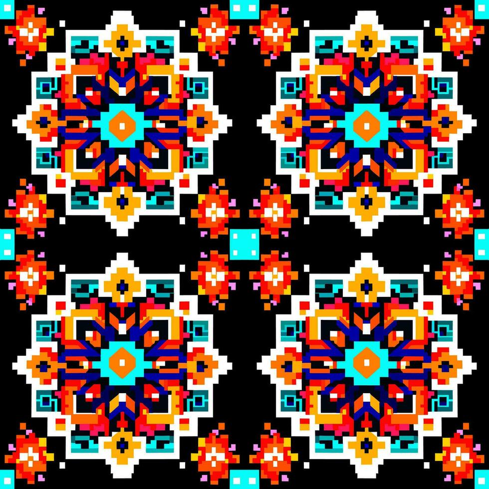 geometrisch ethnisch Muster. Pixel Muster. Design zum Kleidung, Stoff, Hintergrund, Hintergrund, Verpackung, Batik. Strickwaren, Stickerei Stil. aztekisch geometrisch Kunst Ornament print.vector Illustration vektor