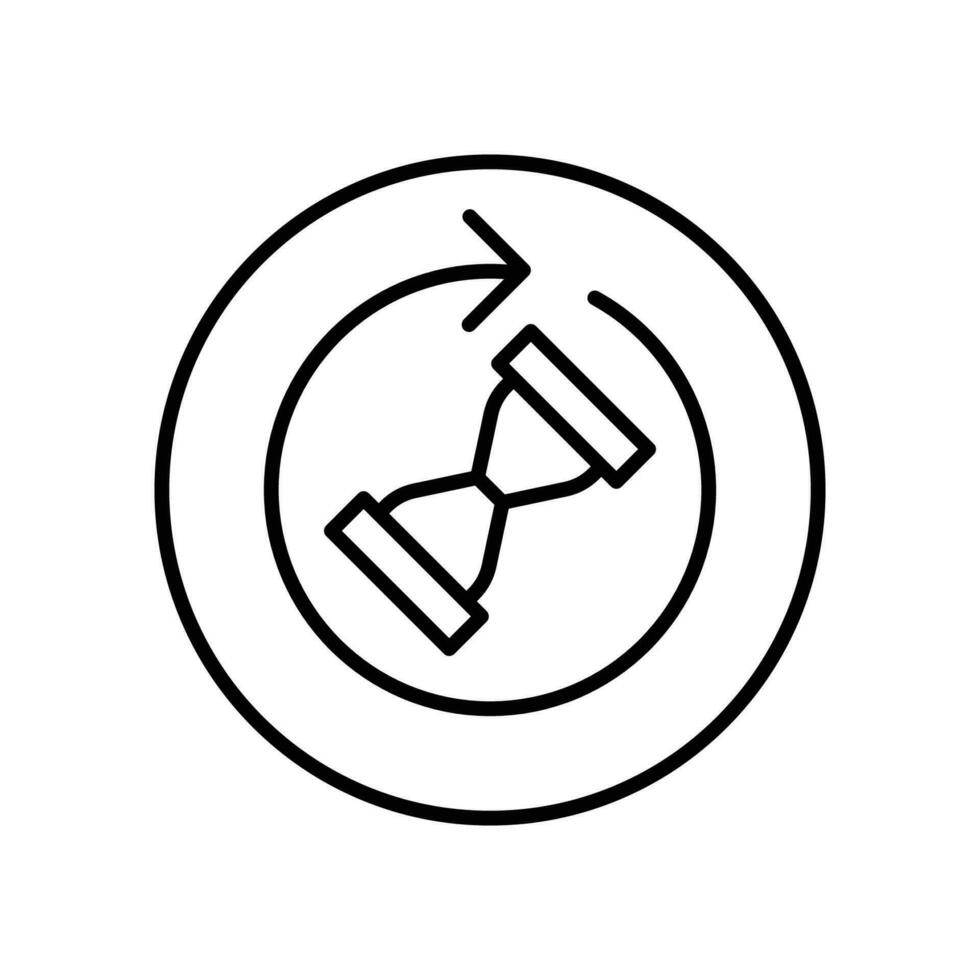 Anti Altern Sanduhr Symbol. einfach Gliederung Stil. warten schleppend Zeit, Anti alt, Uhr, Sanduhr mit runden Pfeil, Timer Konzept. dünn Linie Symbol. Vektor Illustration isoliert.