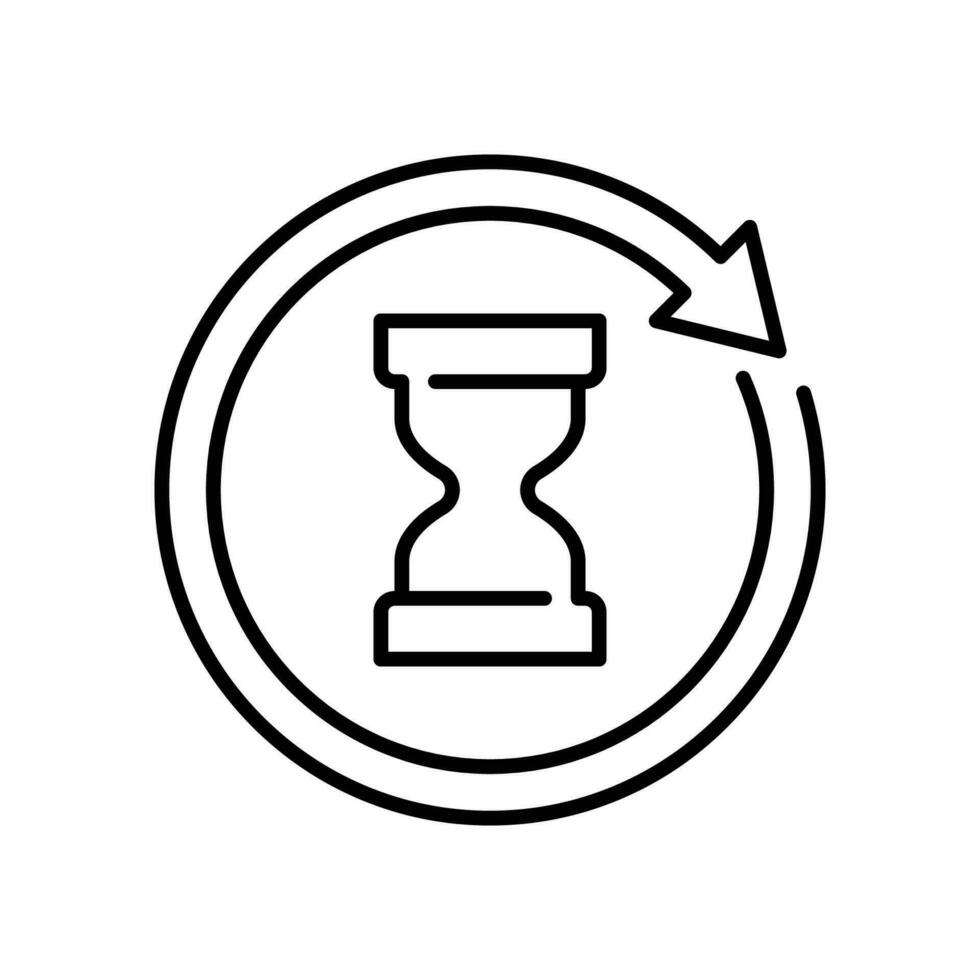 anti åldring timglas ikon. enkel översikt stil. väntar långsam tid, anti gammal, klocka, timglas med runda pil, timer begrepp. tunn linje symbol. vektor illustration isolerat.