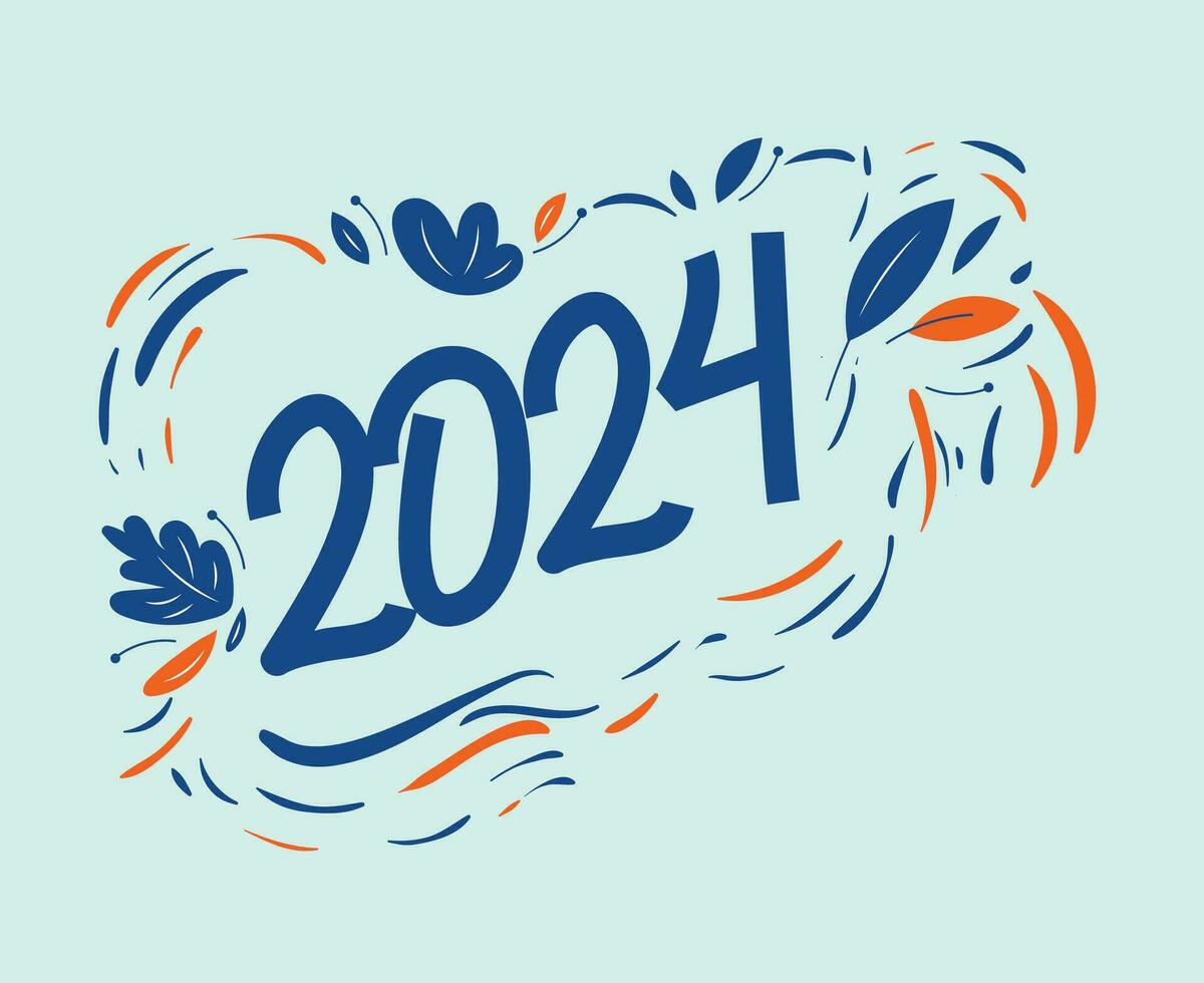 2024 glücklich Neu Jahr Urlaub abstrakt Blau und Orange Grafik Design Vektor Logo Symbol Illustration mit cyan Hintergrund
