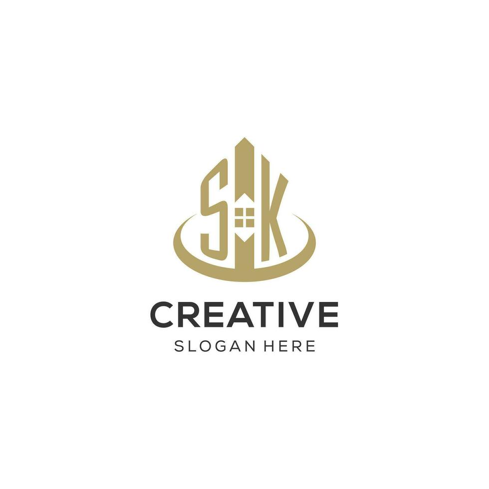 första sk logotyp med kreativ hus ikon, modern och professionell verklig egendom logotyp design vektor