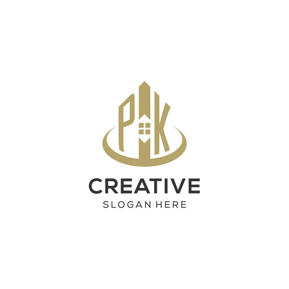 Initiale pk Logo mit kreativ Haus Symbol, modern und Fachmann echt Nachlass Logo Design vektor