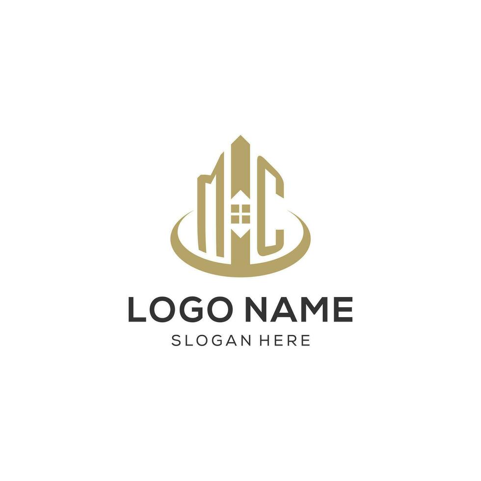 Initiale mc Logo mit kreativ Haus Symbol, modern und Fachmann echt Nachlass Logo Design vektor