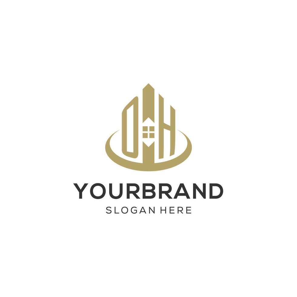första åh logotyp med kreativ hus ikon, modern och professionell verklig egendom logotyp design vektor