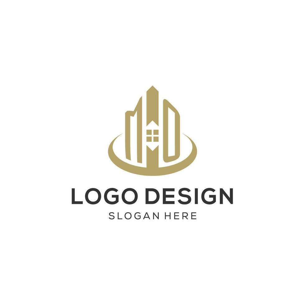 första mån logotyp med kreativ hus ikon, modern och professionell verklig egendom logotyp design vektor