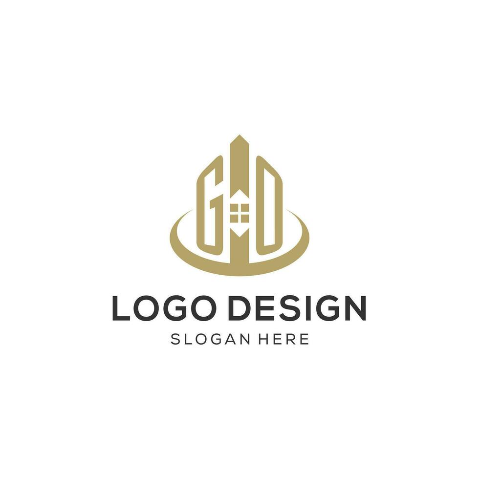 Initiale gehen Logo mit kreativ Haus Symbol, modern und Fachmann echt Nachlass Logo Design vektor