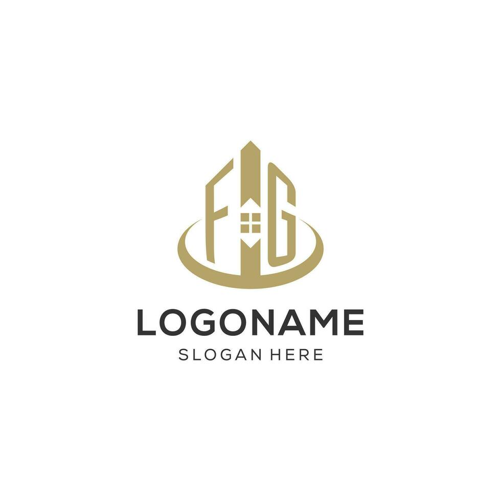 Initiale fg Logo mit kreativ Haus Symbol, modern und Fachmann echt Nachlass Logo Design vektor