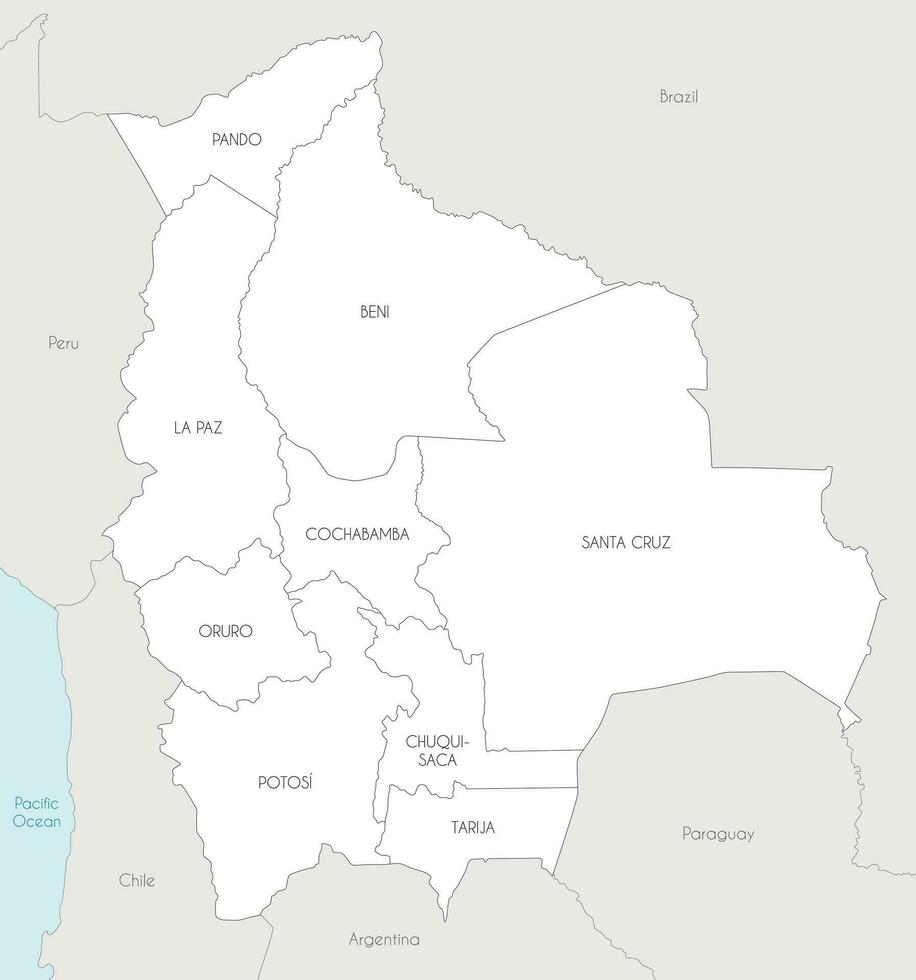 Vektor Karte von Bolivien mit Abteilungen und administrative Abteilungen, und benachbart Länder. editierbar und deutlich beschriftet Lagen.
