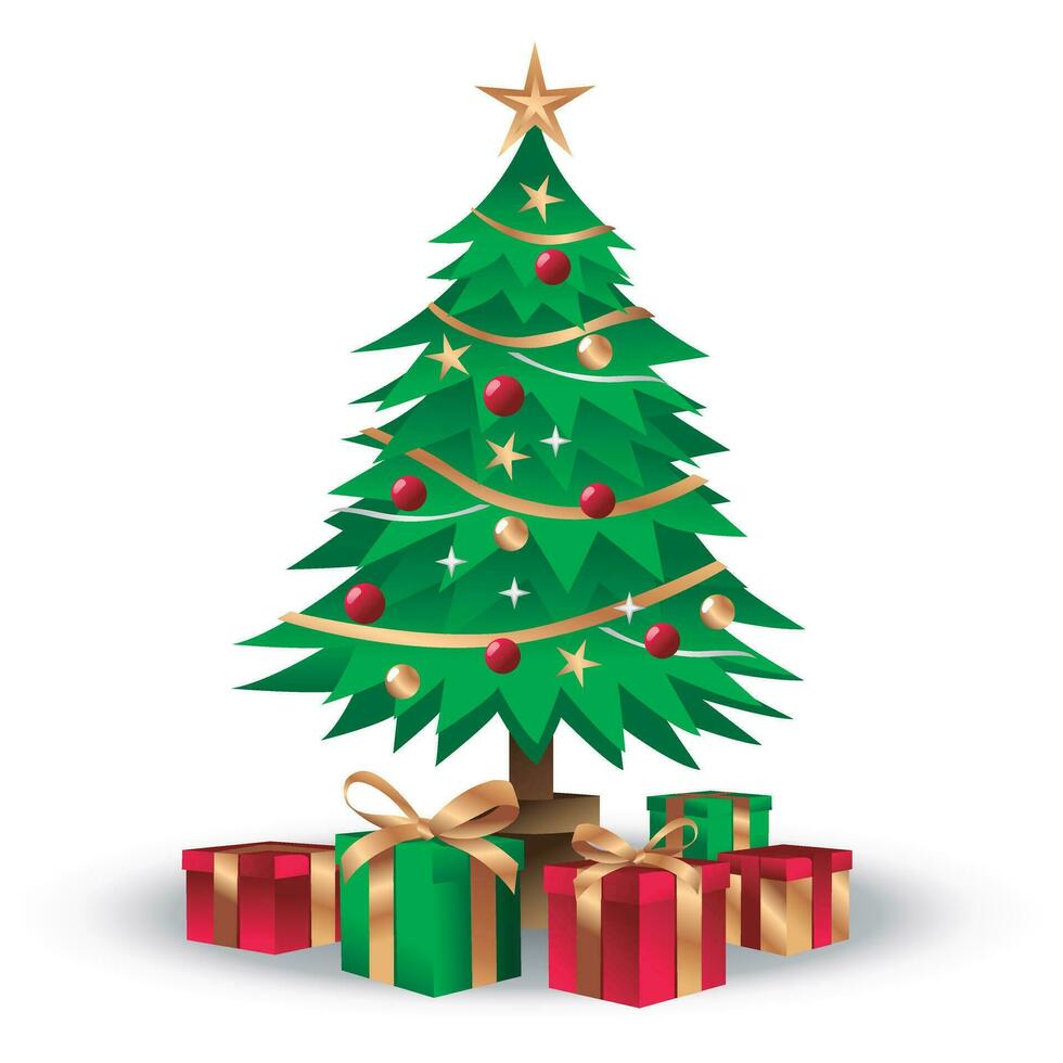 jul träd med gåvor på en vit bakgrund. vektor illustratör