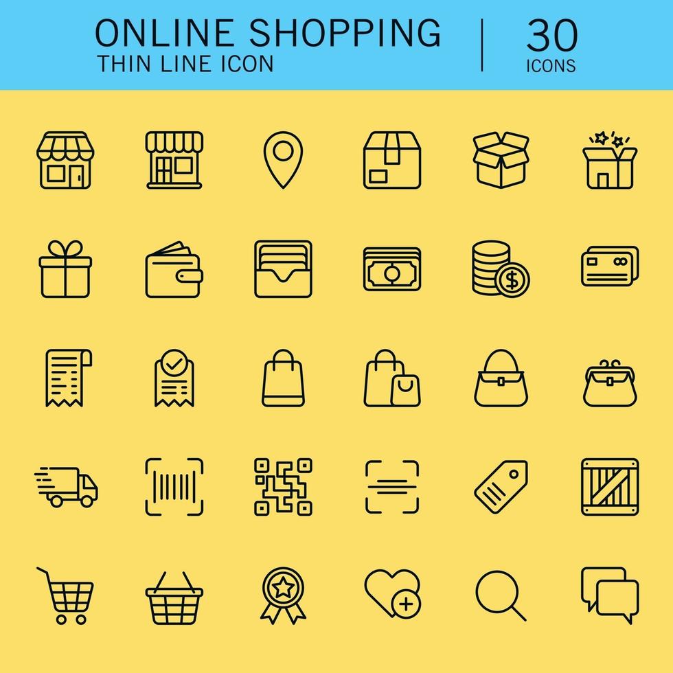 linje ikonuppsättning för online shopping webbplats. vektor