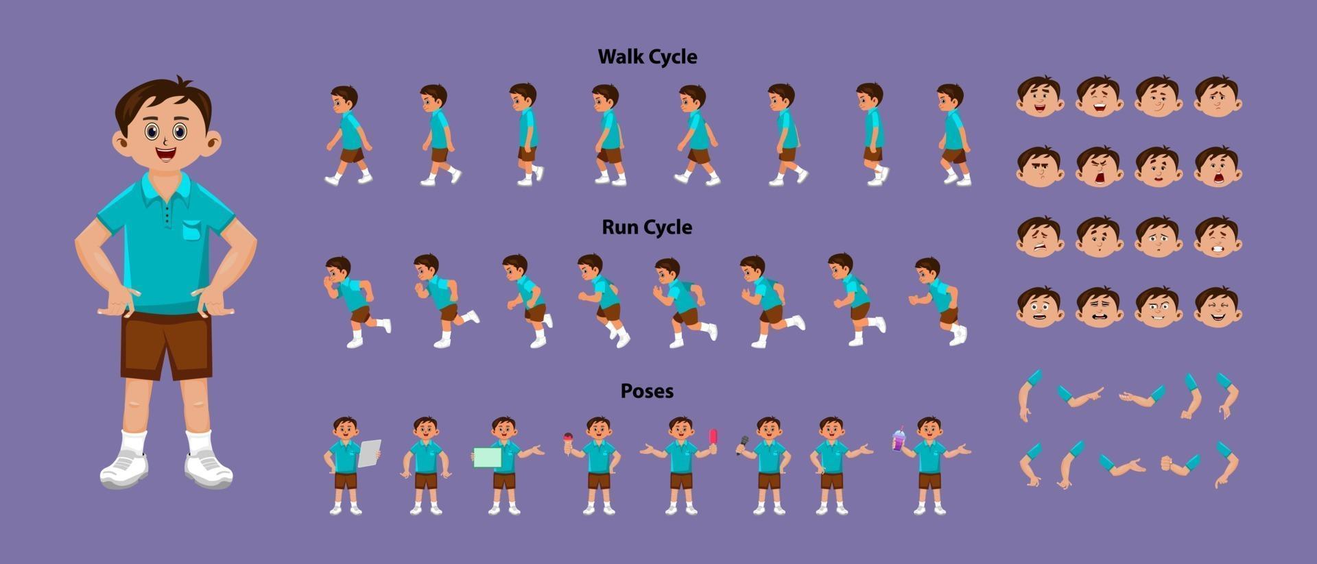 pojke karaktär med promenad cykel och springa cykel sprites blad. vektor