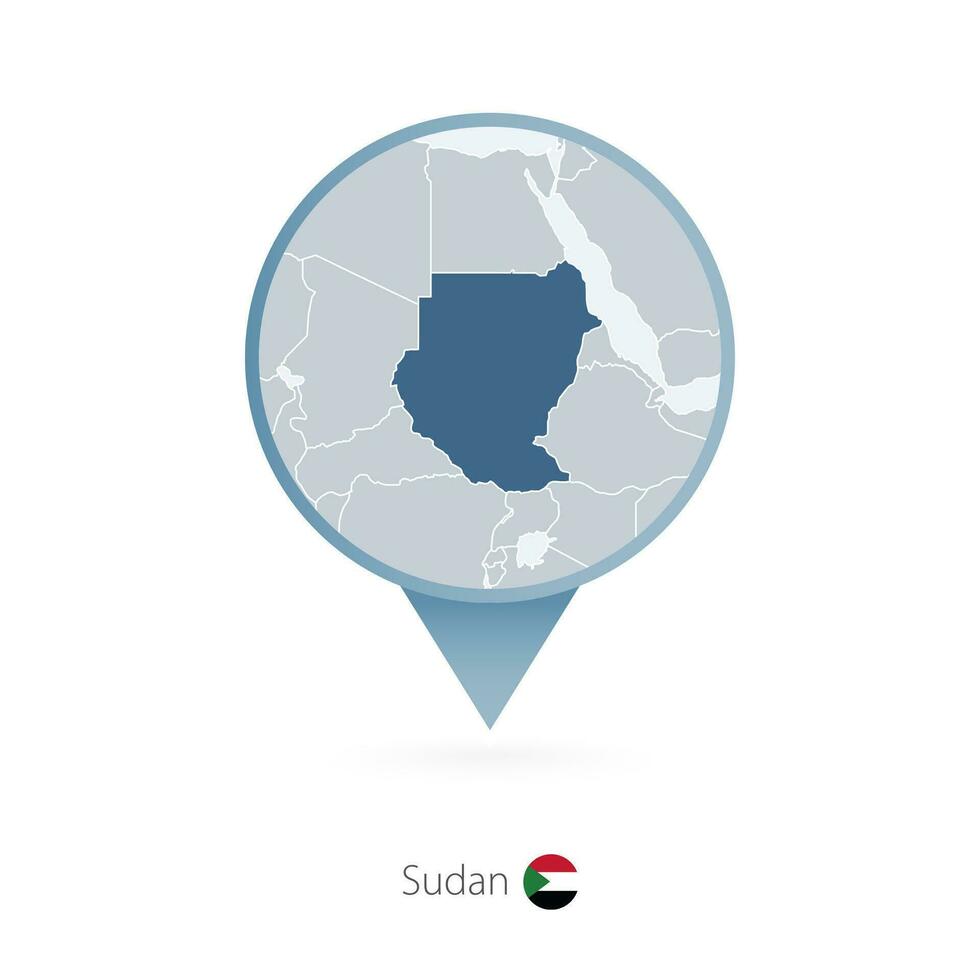 Karta stift med detaljerad Karta av sudan och angränsande länder. vektor