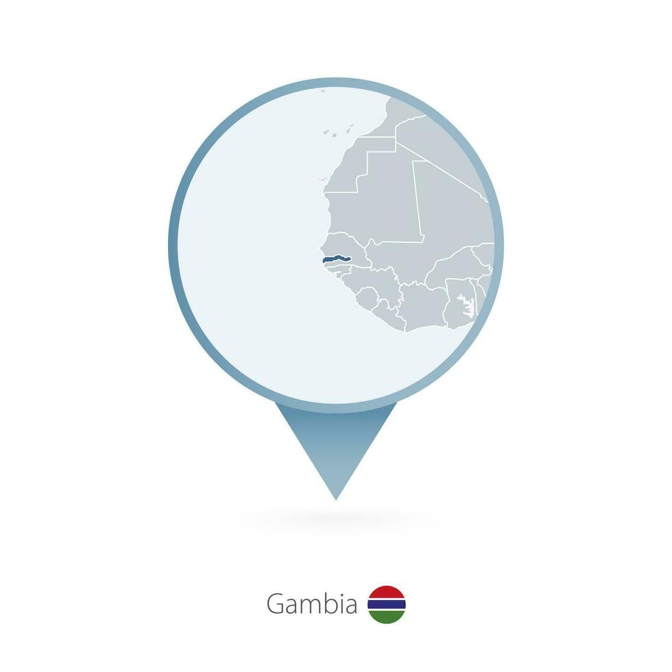 Karte Stift mit detailliert Karte von Gambia und benachbart Länder. vektor