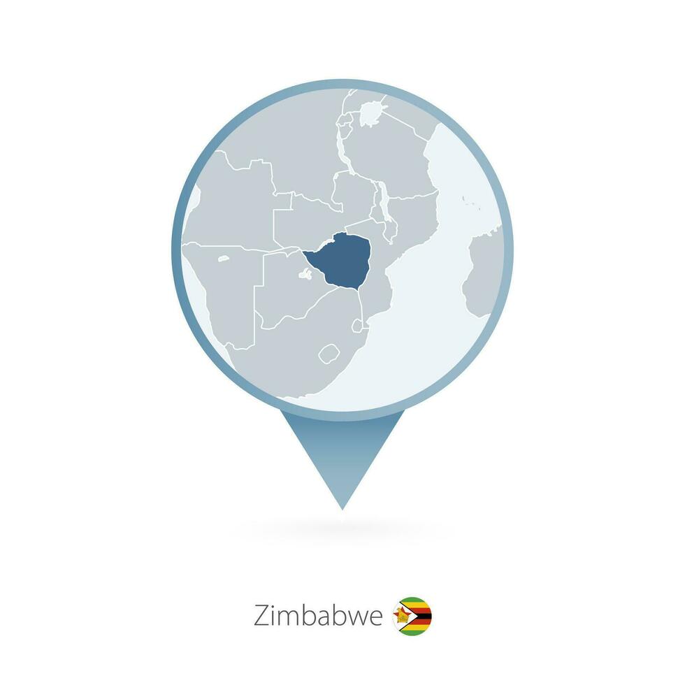 Karta stift med detaljerad Karta av zimbabwe och angränsande länder. vektor