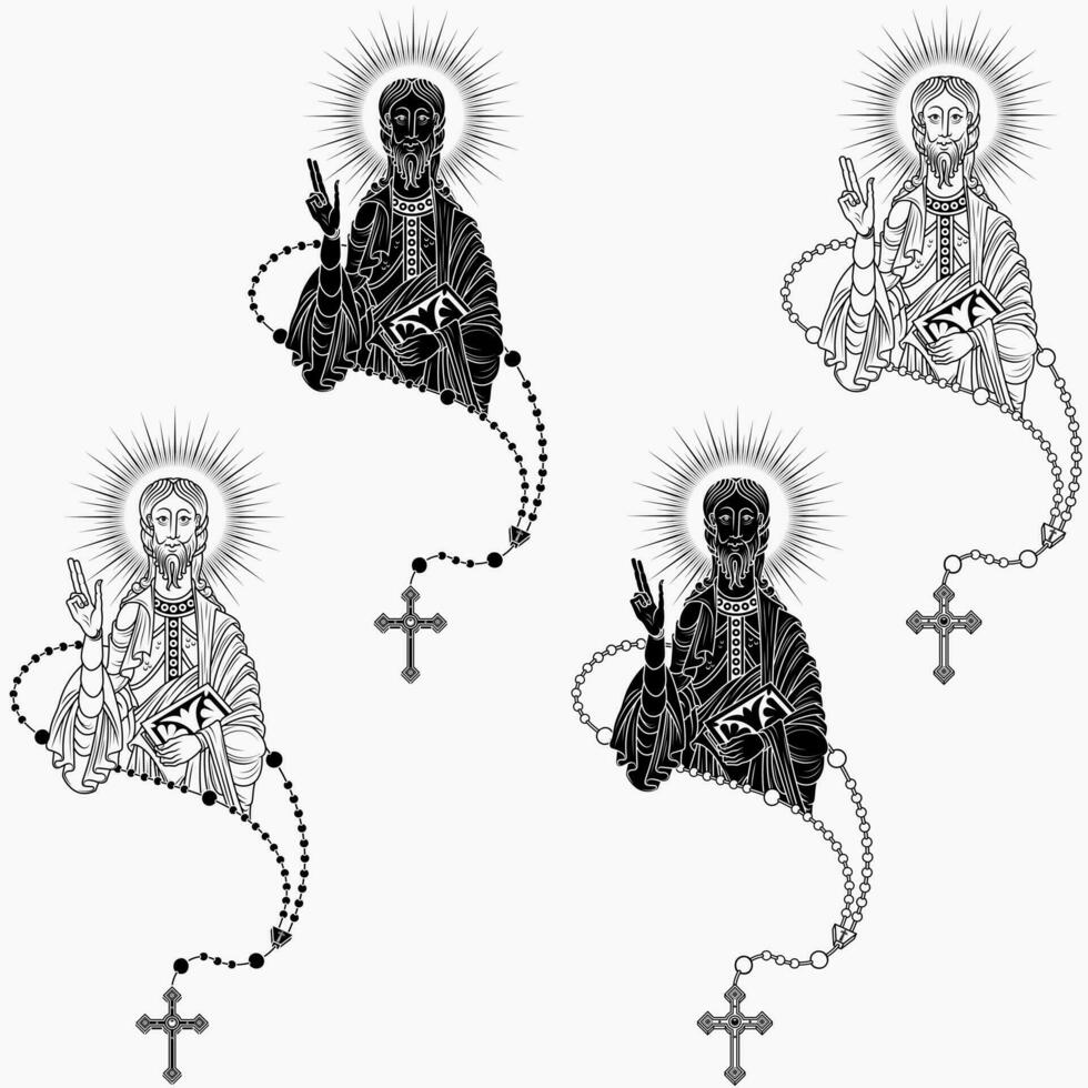Vektor Design von das Apostel mit katholisch Rosenkranz, Christian Kunst von das Mitte Alter