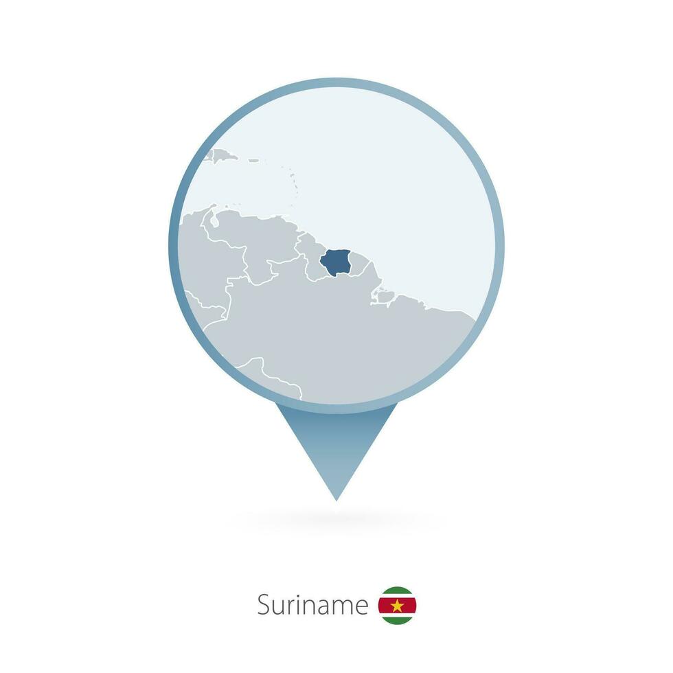 Karte Stift mit detailliert Karte von suriname und benachbart Länder. vektor