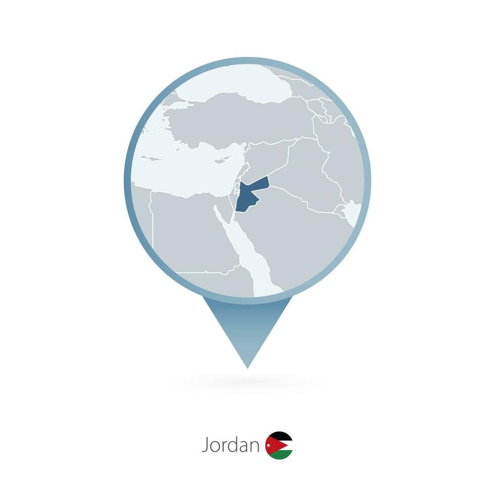 Karte Stift mit detailliert Karte von Jordan und benachbart Länder. vektor