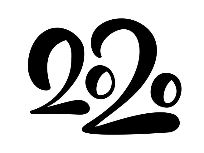 Vektor-Beschriftungstext 2020 des glücklichen neuen Jahres Hand gezeichneter. vektor