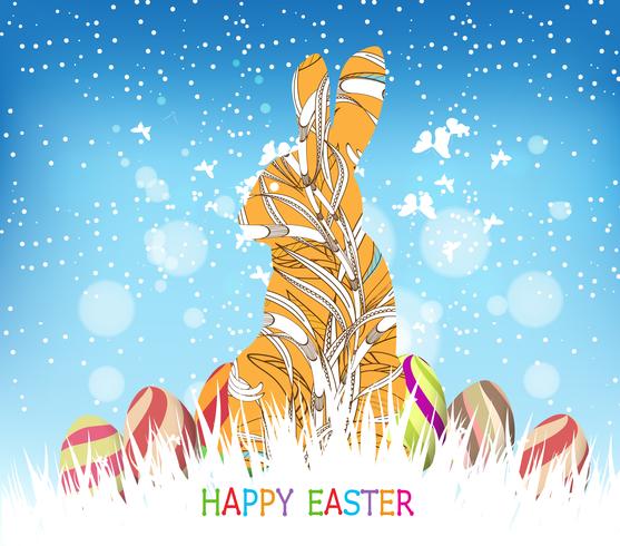 lycklig påsk med doodle blommig kanin bildram vektor