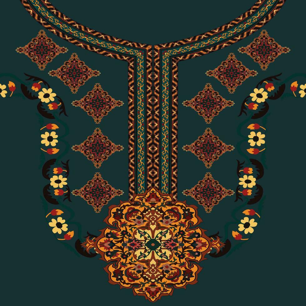 skön urringning broderi.geometrisk etnisk orientalisk mönster traditionell på svart background.aztec stil, abstrakt, vektor, illustration.design för textur, tyg, kläder, mode kvinnor bär, tryck. vektor