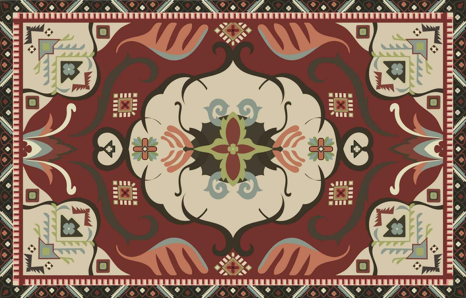 bunt Zier Vektor Design zum Teppich, Tapis, Yoga Matte. geometrisch ethnisch Clip Art. arabisch Zier Teppich mit dekorativ elements.persian Teppich,