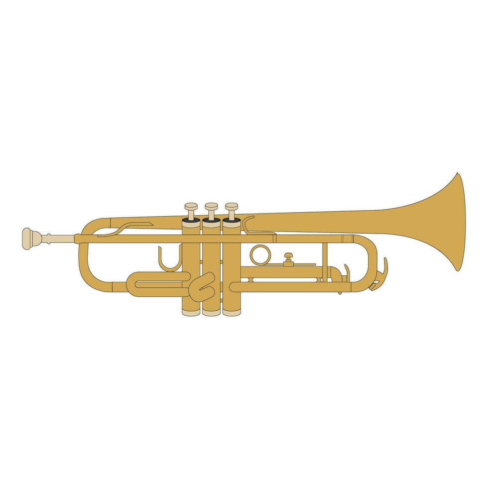 Trompete Musical Instrument Messing- Instrument auf Weiß Hintergrund vektor
