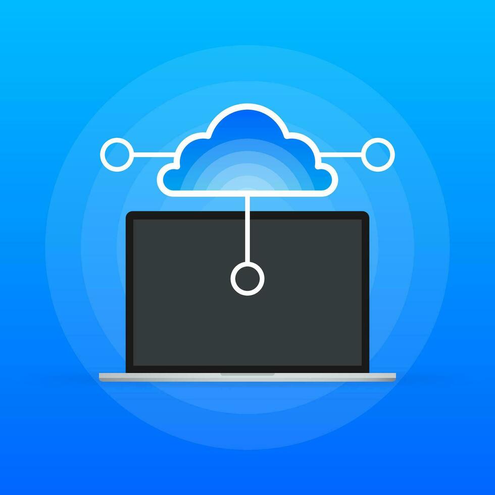 Wolke Computing Symbol und Laptop auf Blau Hintergrund. Vektor Illustration.