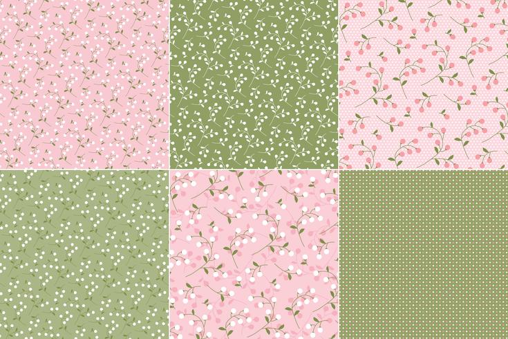 Pink &amp; Green Florals &amp; Polka Dots vektor