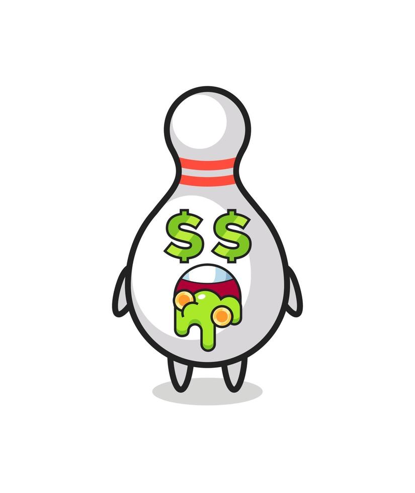 Bowling-Pin-Charakter mit einem Ausdruck von Geldverrücktheit vektor