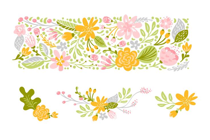 Blomma vektor i pastellfärger. Isolerad blommig platt illustration på vit bakgrund