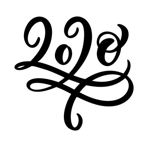 Hand gezeichneter Flourishvektor, der Kalligraphiezahltext 2020 beschriftet vektor