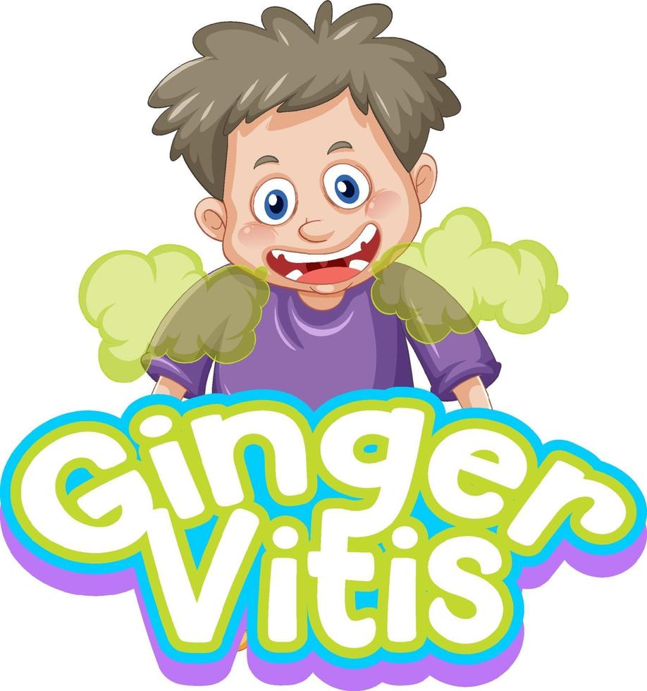 Ingwer-Vitis-Logo-Textdesign mit einem Jungen-Cartoon-Charakter vektor