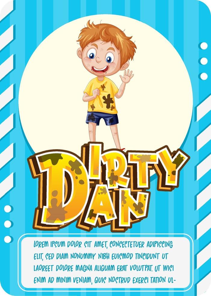 Charakterspielkartenvorlage mit Wort dirty dan vektor