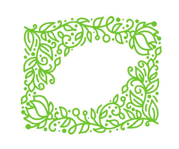 Vektor grön monolin kalligrafi blom ram för hälsningskort
