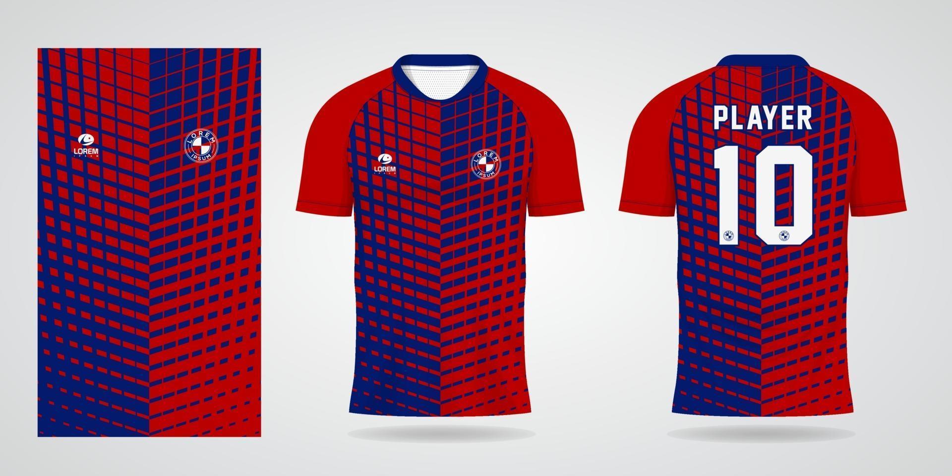 rot-blaue Trikot-Vorlage für Teamuniformen und Fußball-T-Shirt-Design vektor