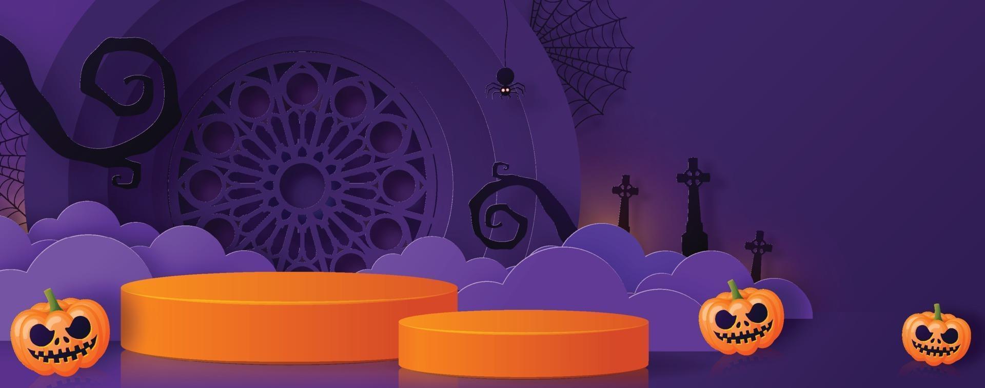 halloween festival bakgrundsdesign med 3d podium vektor