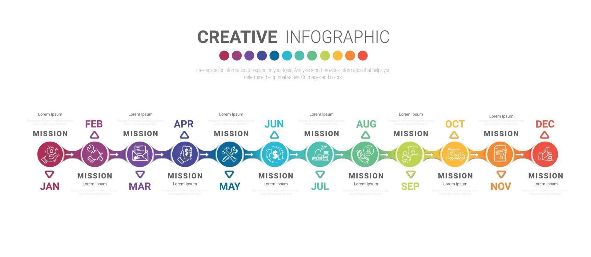 12 Monate Infografik-Design und Präsentationsgeschäft vektor